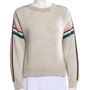 360Cashmere Cream Sweater with Striped Sleeves